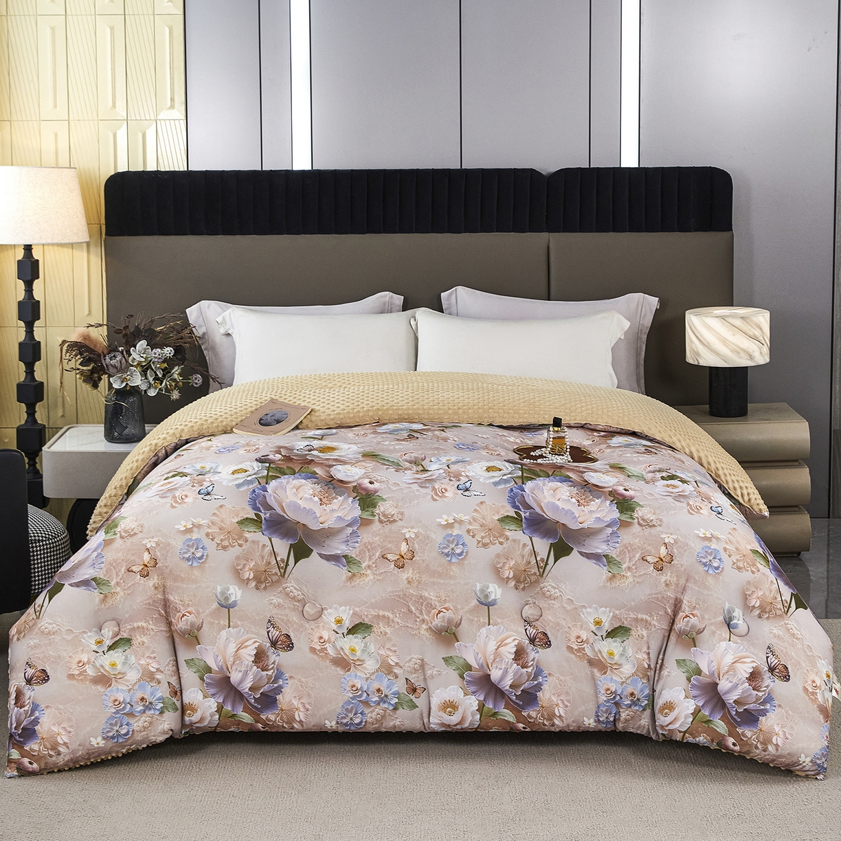 缔锦家纺 2025新款虫草针织养肤豆豆被被子被芯 午后茶绘