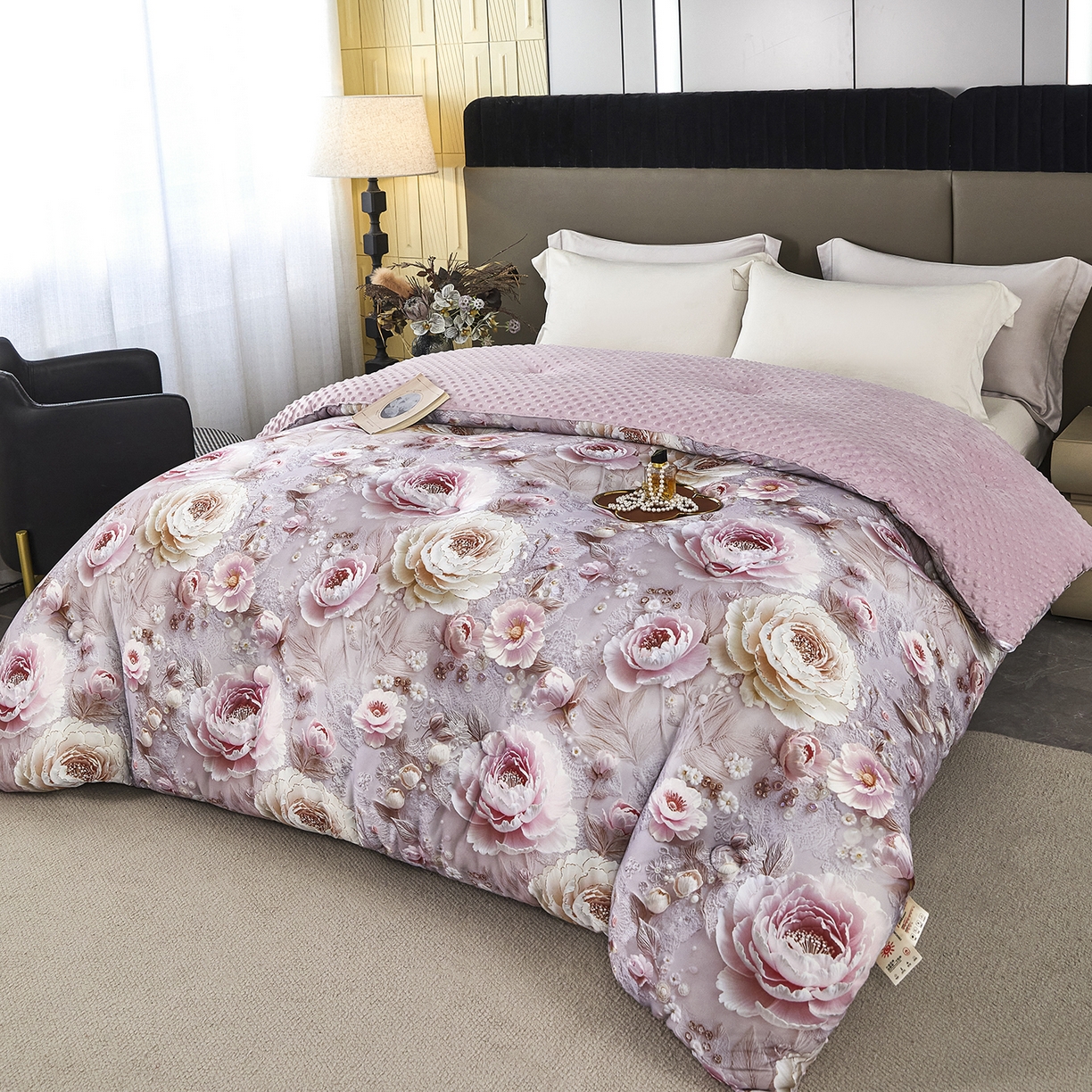 91家纺网 家纺一手货源 找家纺 缔锦家纺 2025新款虫草针织养肤豆豆被被子被芯 紫甜香缇