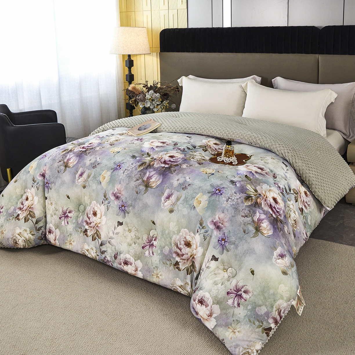 91家纺网 家纺一手货源 找家纺 缔锦家纺 2025新款虫草针织养肤豆豆被被子被芯 清醉-绿