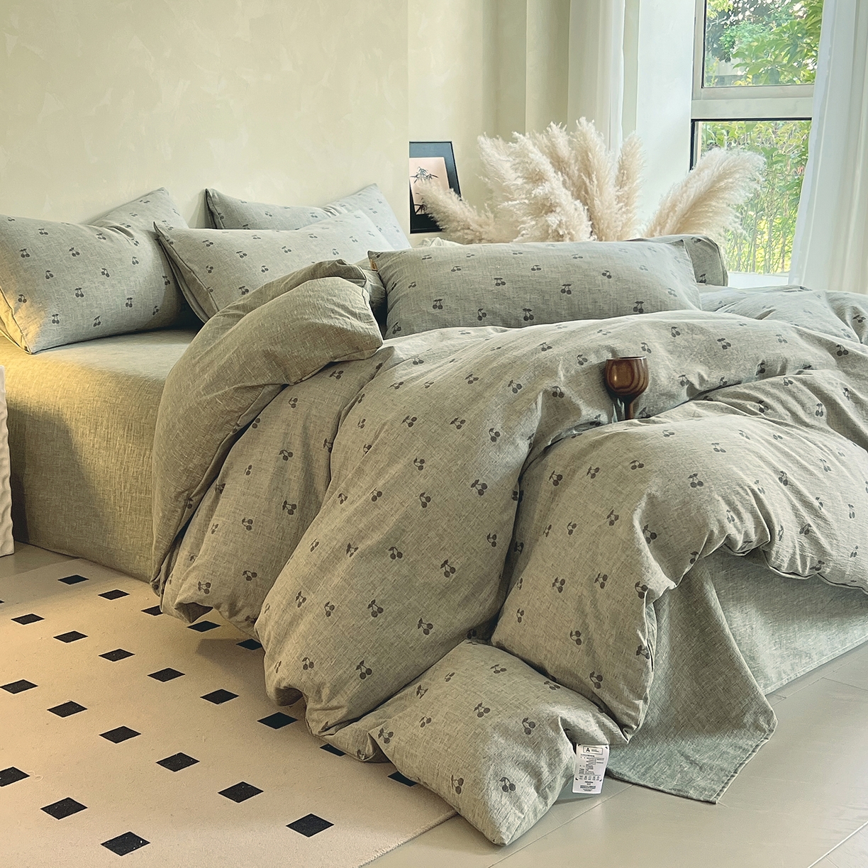 91家纺网 家纺一手货源 找家纺 灿哈家纺 2025新款复古风仿麻四件套 晓雅