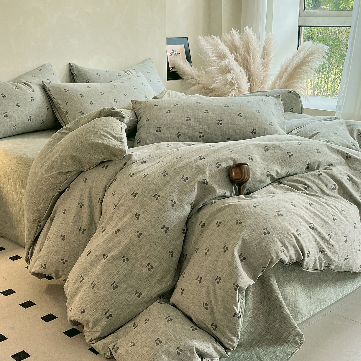 91家纺网 家纺一手货源 找家纺 灿哈家纺 2025新款复古风仿麻四件套 晓雅