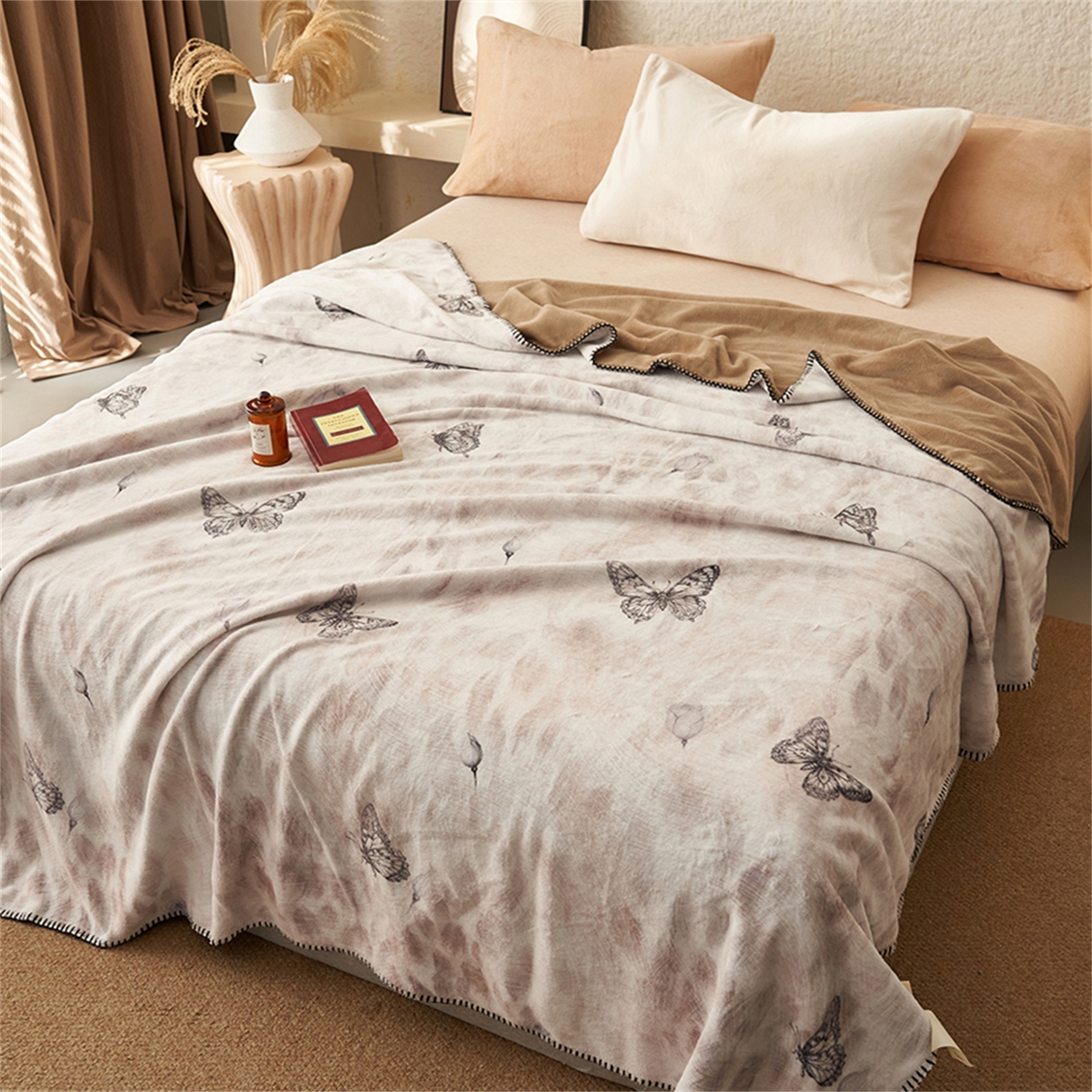 91家纺网 家纺一手货源 找家纺 （总）寐绸家纺 2025新款棉麻风数码印花牛奶绒毛毯