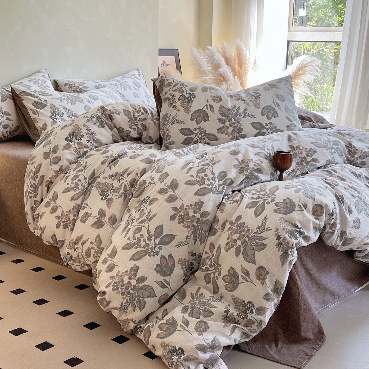 91家纺网 家纺一手货源 找家纺 灿哈家纺 2025新款复古风仿麻四件套 绚烂