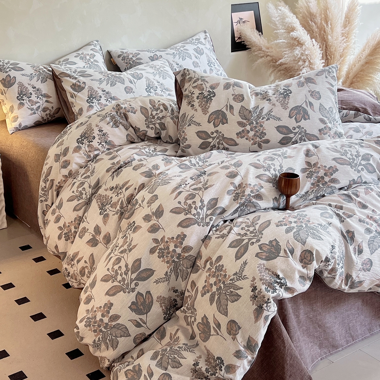 91家纺网 家纺一手货源 找家纺 灿哈家纺 2025新款复古风仿麻四件套 绚烂