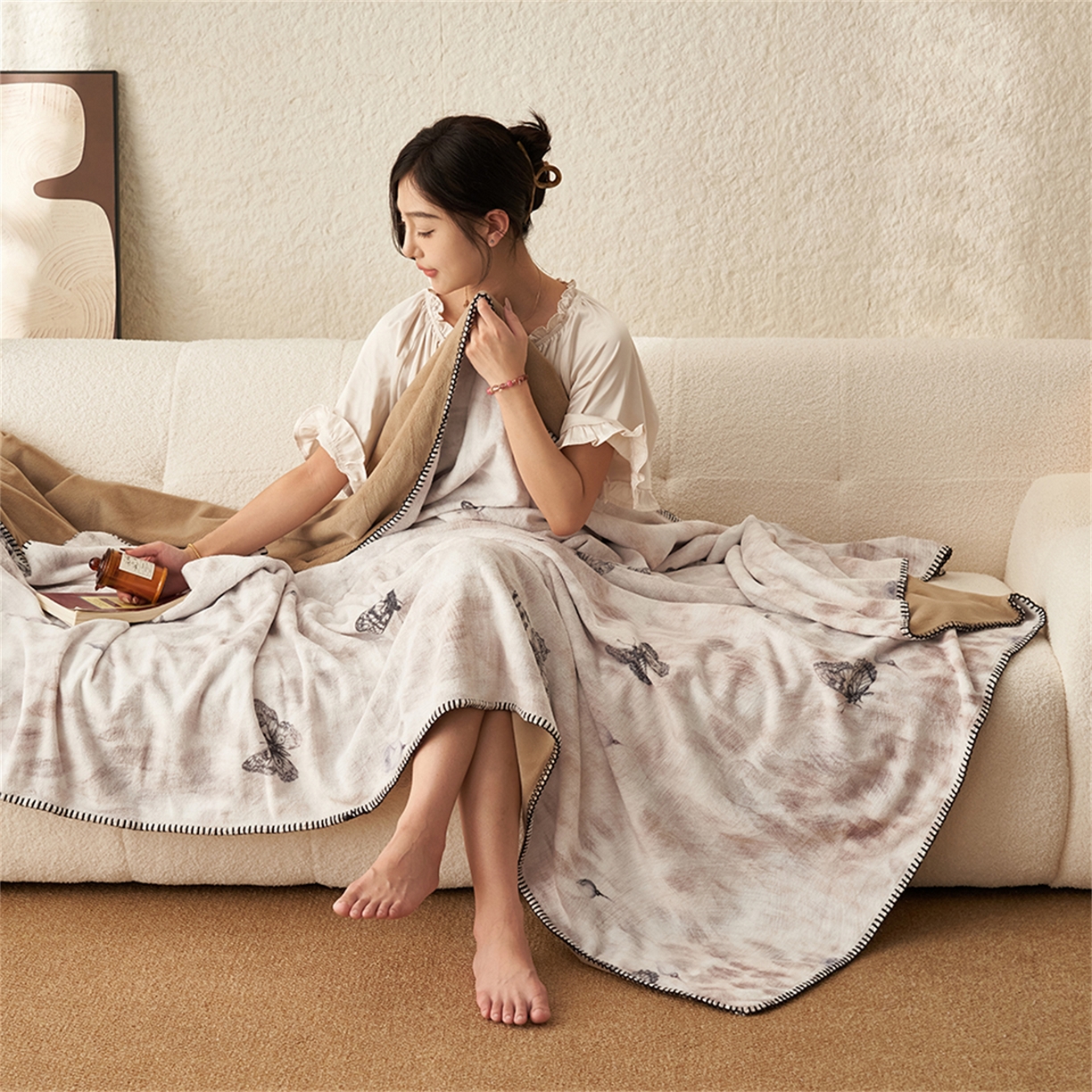 91家纺网 家纺一手货源 找家纺 （总）寐绸家纺 2025新款棉麻风数码印花牛奶绒毛毯