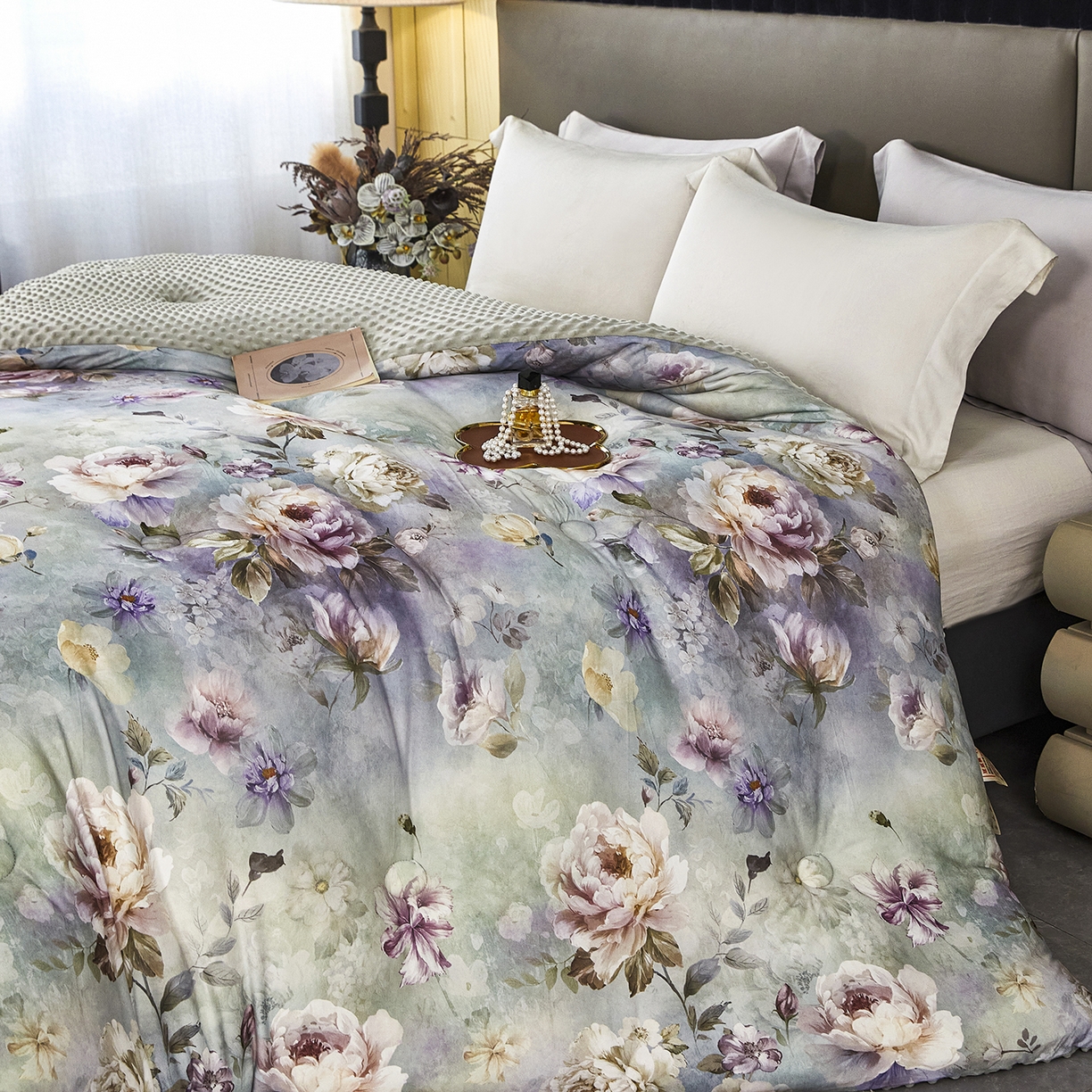 91家纺网 家纺一手货源 找家纺 缔锦家纺 2025新款虫草针织养肤豆豆被被子被芯 清醉-绿