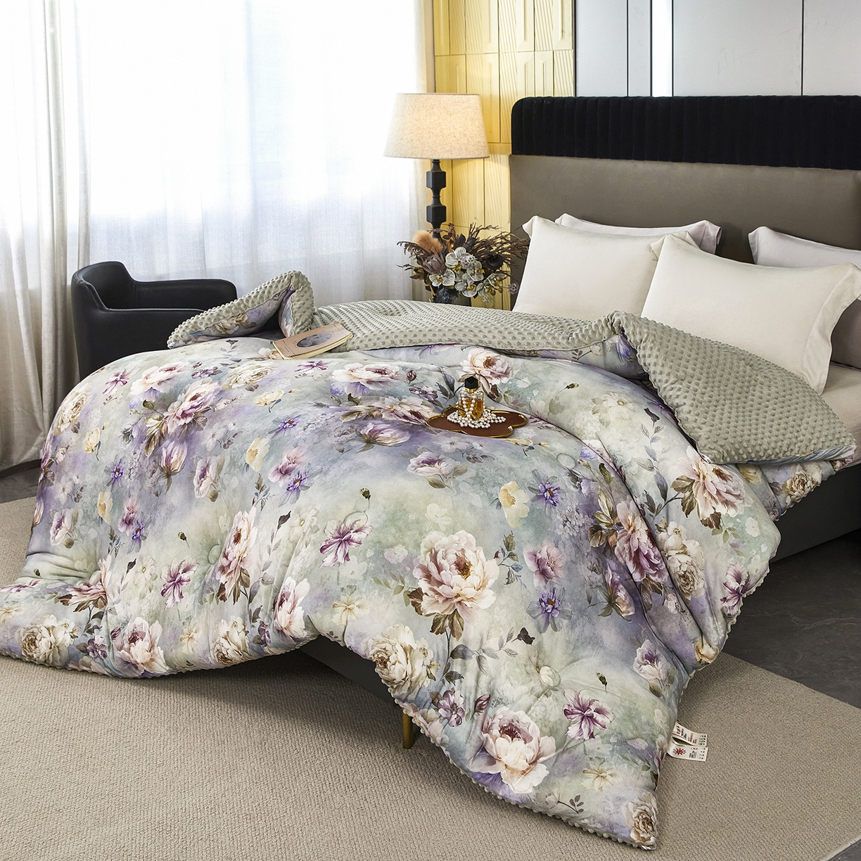 91家纺网 家纺一手货源 找家纺 缔锦家纺 2025新款虫草针织养肤豆豆被被子被芯 清醉-绿