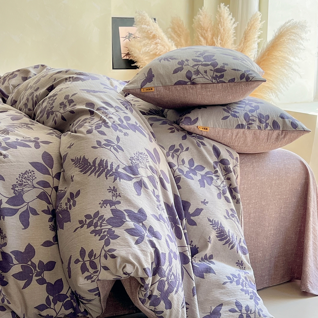 灿哈家纺 2025新款复古风仿麻四件套 紫叶倾城