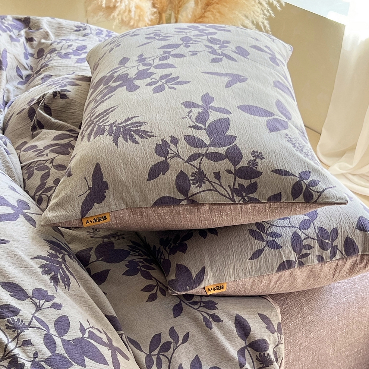 91家纺网 家纺一手货源 找家纺 灿哈家纺 2025新款复古风仿麻四件套 紫叶倾城