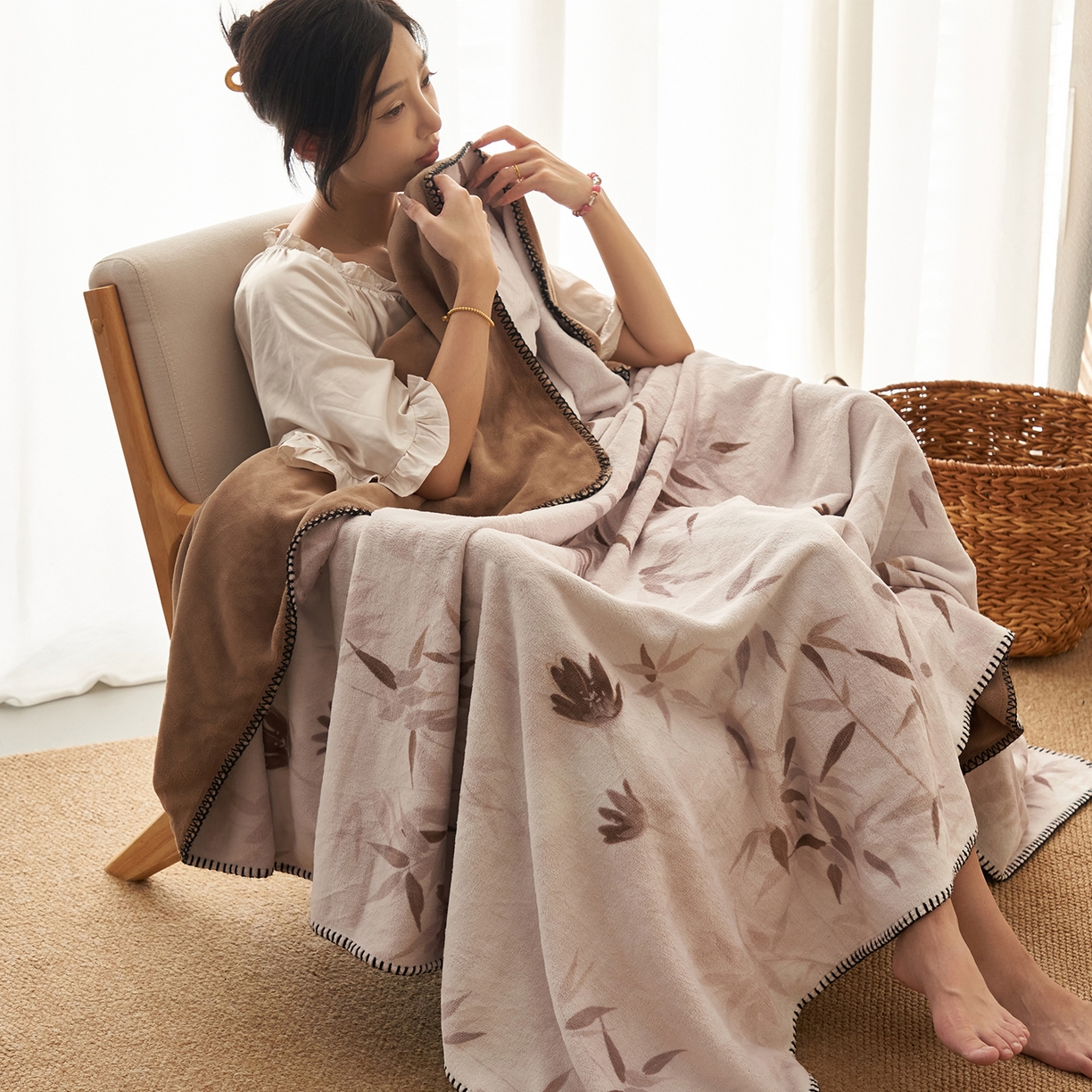 91家纺网 家纺一手货源 找家纺 （总）寐绸家纺 2025新款棉麻风数码印花牛奶绒毛毯