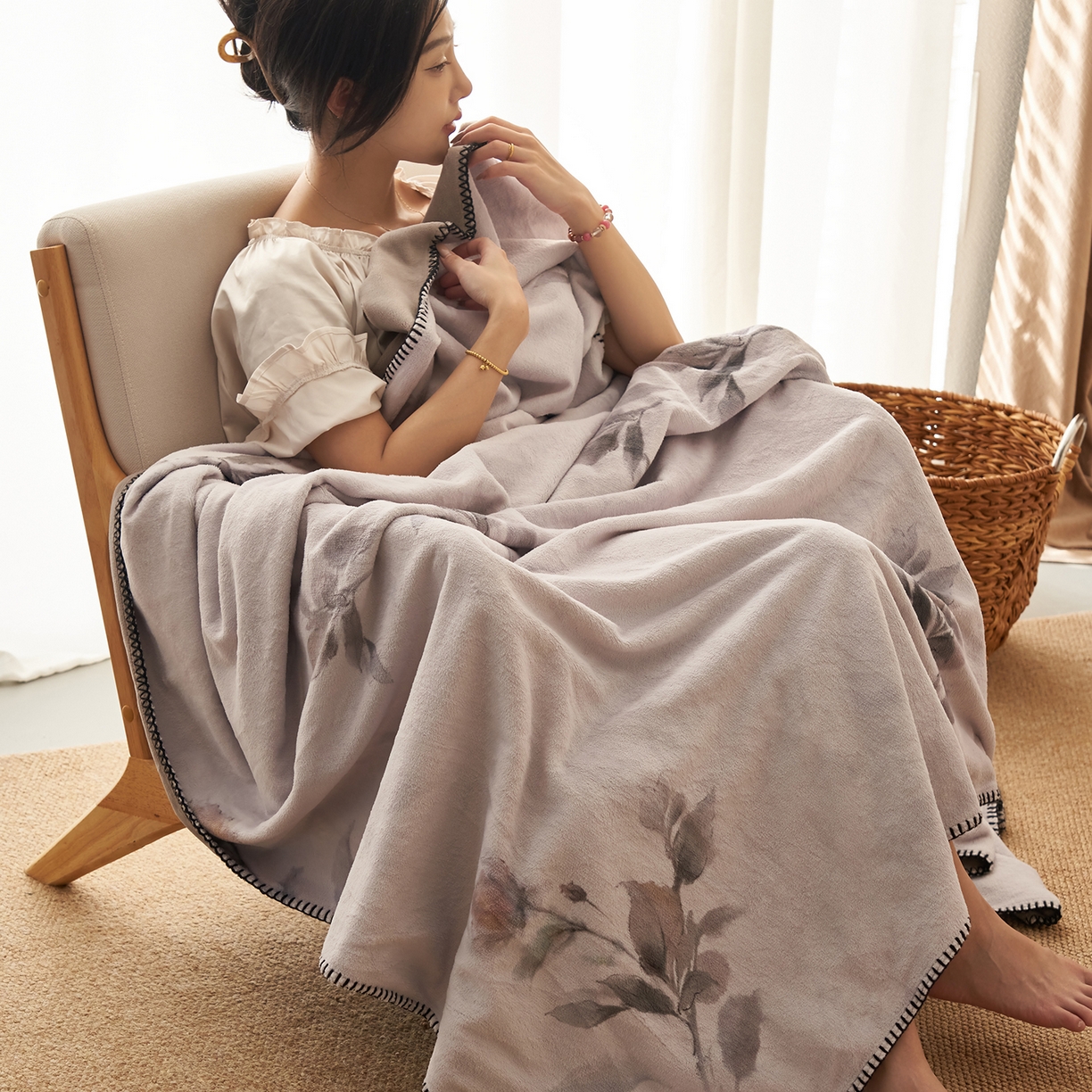 91家纺网 家纺一手货源 找家纺 （总）寐绸家纺 2025新款棉麻风数码印花牛奶绒毛毯