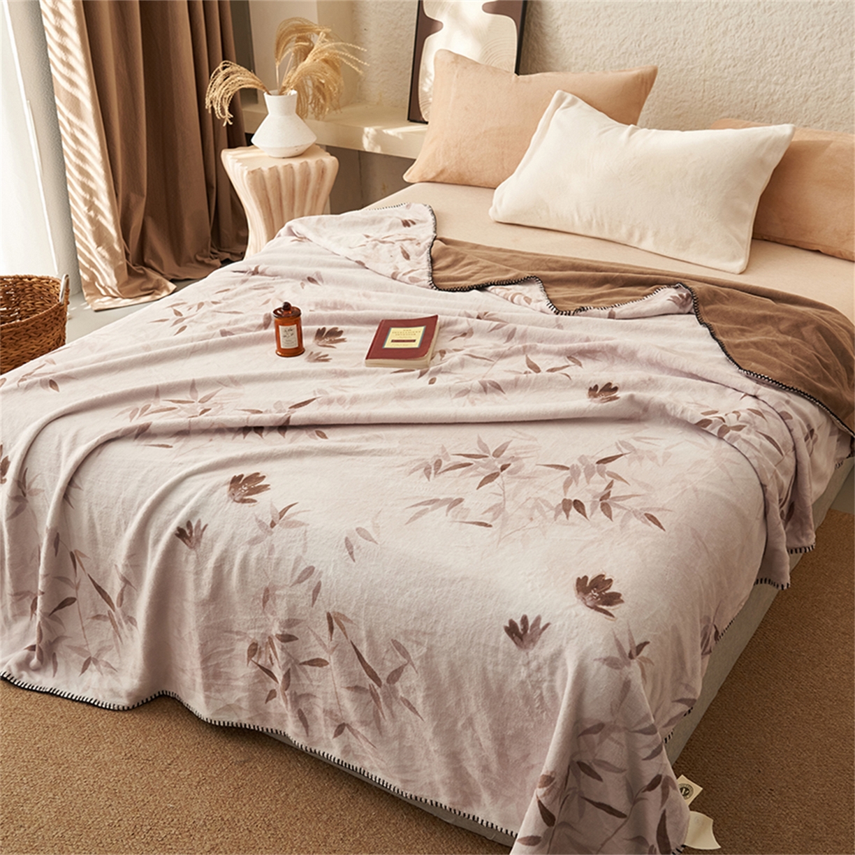 91家纺网 家纺一手货源 找家纺 寐绸家纺 2025新款棉麻风数码印花牛奶绒毛毯 棉麻风毛毯-立竹