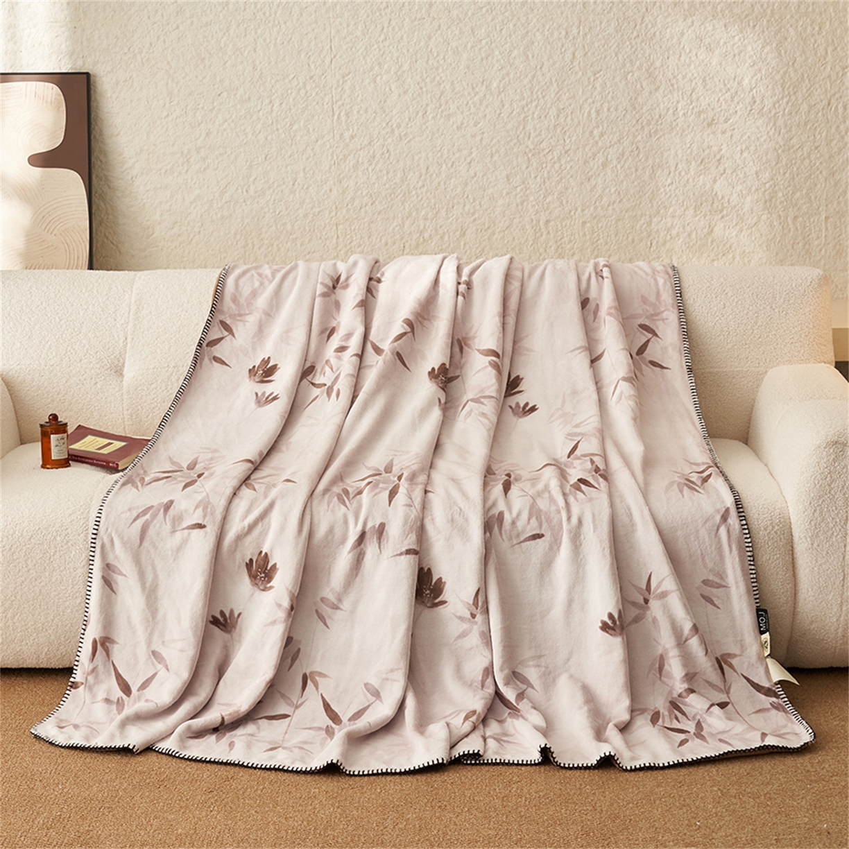 91家纺网 家纺一手货源 找家纺 寐绸家纺 2025新款棉麻风数码印花牛奶绒毛毯 棉麻风毛毯-立竹