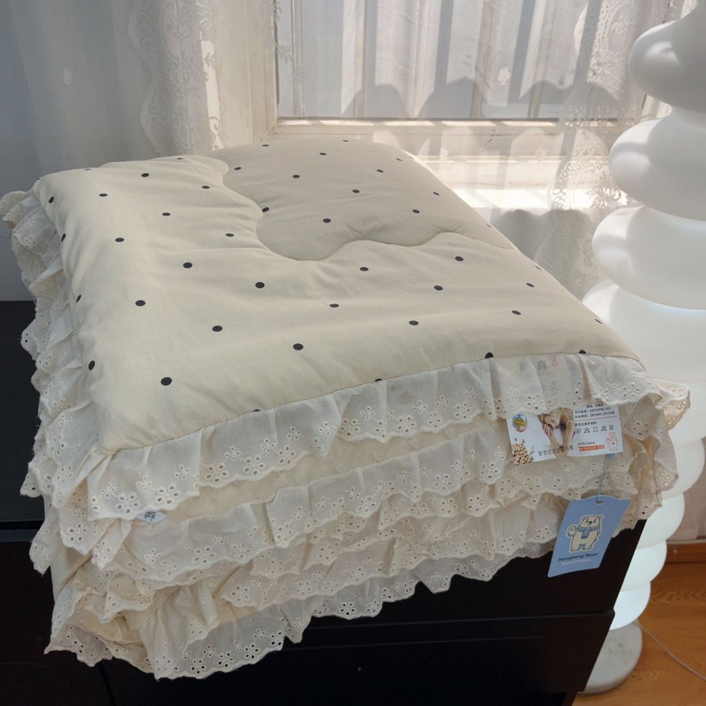 91家纺网 家纺一手货源 找家纺 暖居 2025新款纯棉豆豆被四件套5.7斤春秋被7.1斤冬被+同款砂洗棉花床盖三件套 奶油点点