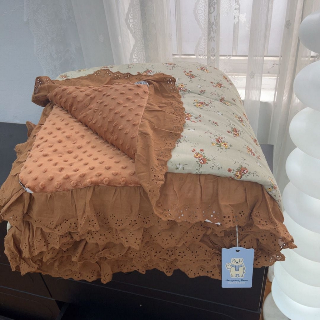 91家纺网 家纺一手货源 找家纺 暖居 2025新款纯棉豆豆被四件套5.7斤春秋被7.1斤冬被+同款砂洗棉花床盖三件套 浅咖