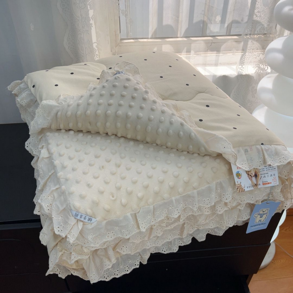 91家纺网 家纺一手货源 找家纺 暖居 2025新款纯棉豆豆被四件套5.7斤春秋被7.1斤冬被+同款砂洗棉花床盖三件套 奶油点点