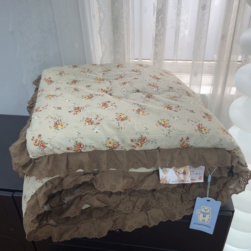 91家纺网 家纺一手货源 找家纺 暖居 2025新款纯棉豆豆被四件套5.7斤春秋被7.1斤冬被+同款砂洗棉花床盖三件套 摩卡