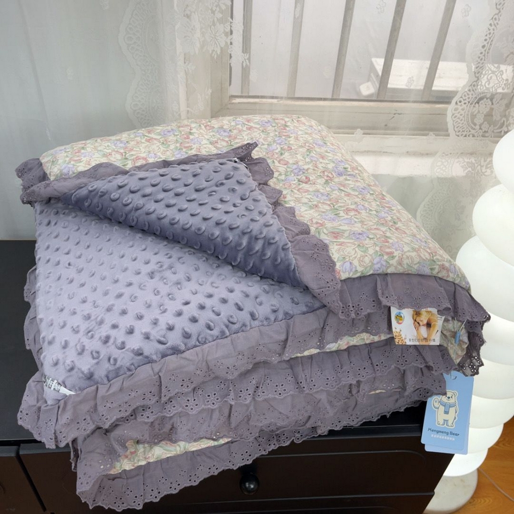 91家纺网 家纺一手货源 找家纺 暖居 2025新款纯棉豆豆被四件套5.7斤春秋被7.1斤冬被+同款砂洗棉花床盖三件套 紫郁