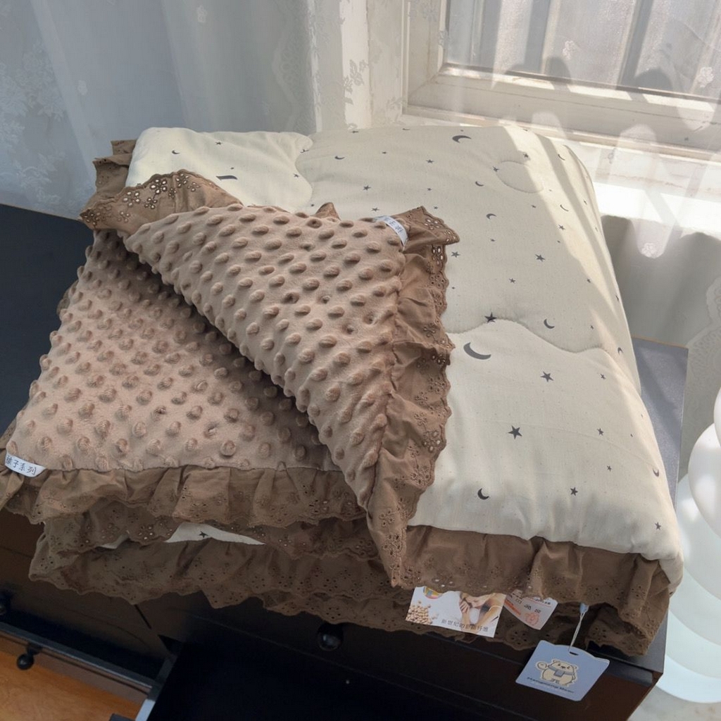 91家纺网 家纺一手货源 找家纺 暖居 2025新款纯棉豆豆被四件套5.7斤春秋被7.1斤冬被+同款砂洗棉花床盖三件套 星月