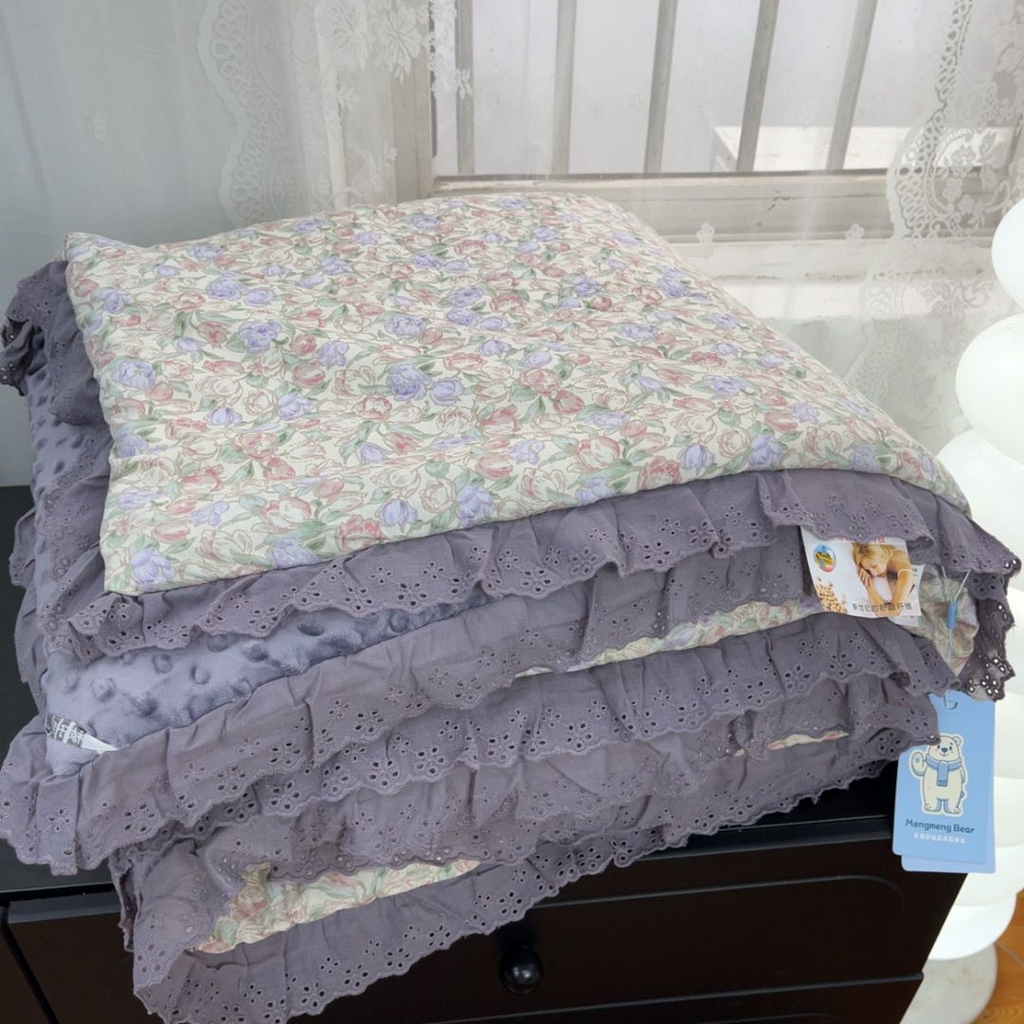 91家纺网 家纺一手货源 找家纺 暖居 2025新款纯棉豆豆被四件套5.7斤春秋被7.1斤冬被+同款砂洗棉花床盖三件套 紫郁