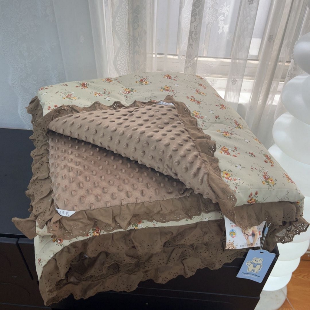 91家纺网 家纺一手货源 找家纺 暖居 2025新款纯棉豆豆被四件套5.7斤春秋被7.1斤冬被+同款砂洗棉花床盖三件套 摩卡