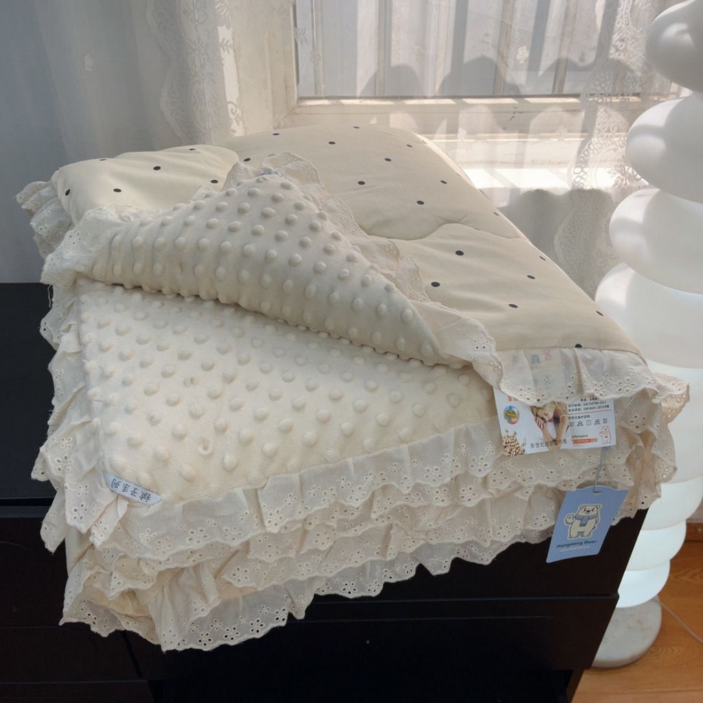 91家纺网 家纺一手货源 找家纺 暖居 2025新款纯棉豆豆被四件套5.7斤春秋被7.1斤冬被+同款砂洗棉花床盖三件套 奶油点点