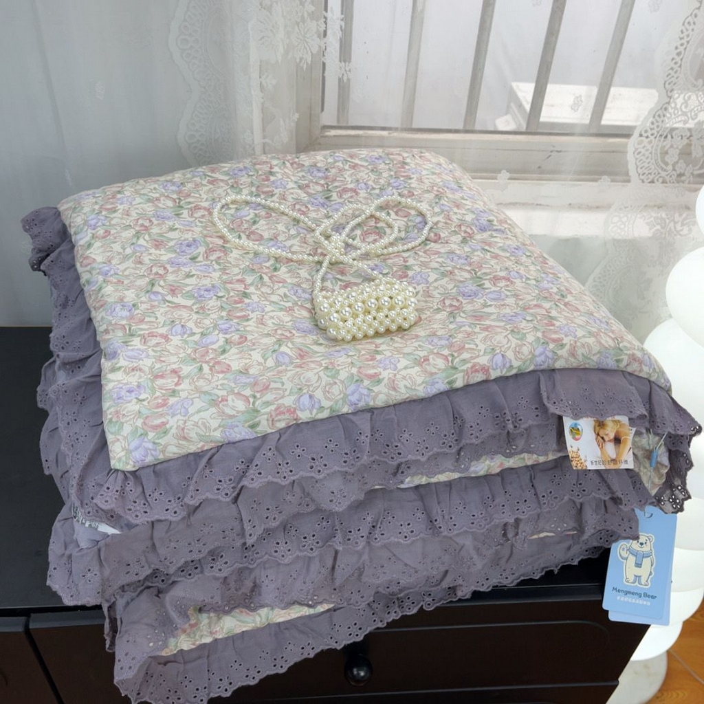 91家纺网 家纺一手货源 找家纺 暖居 2025新款纯棉豆豆被四件套5.7斤春秋被7.1斤冬被+同款砂洗棉花床盖三件套 紫郁