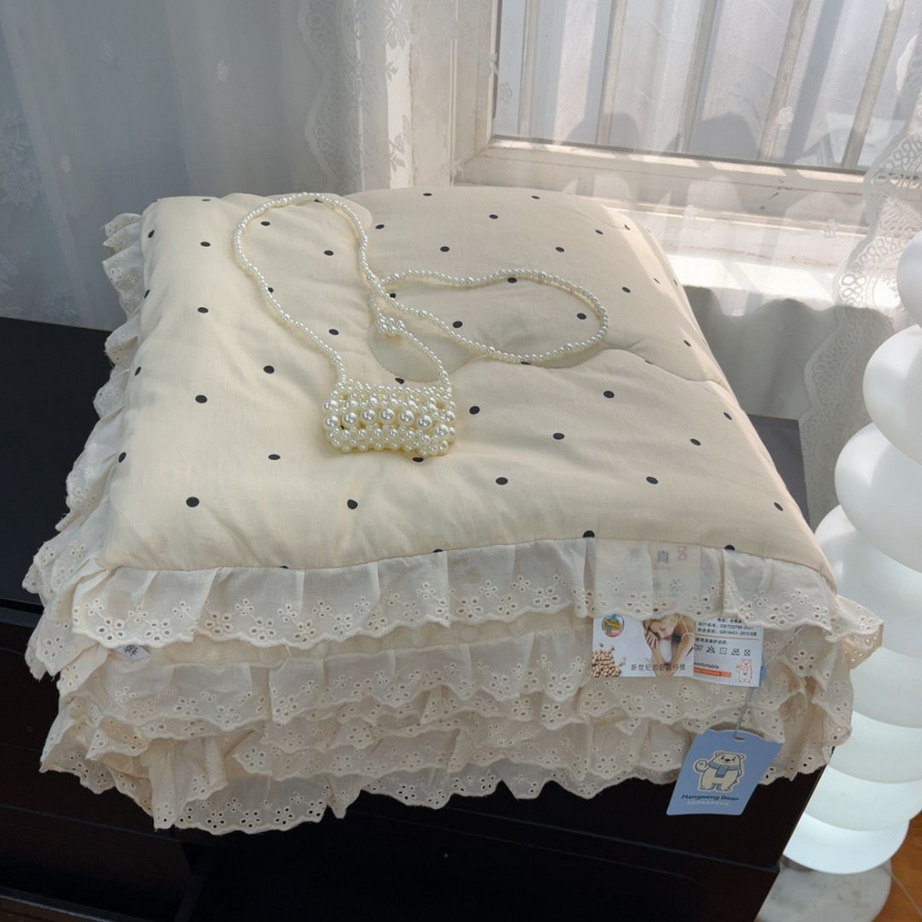 91家纺网 家纺一手货源 找家纺 暖居 2025新款纯棉豆豆被四件套5.7斤春秋被7.1斤冬被+同款砂洗棉花床盖三件套 奶油点点