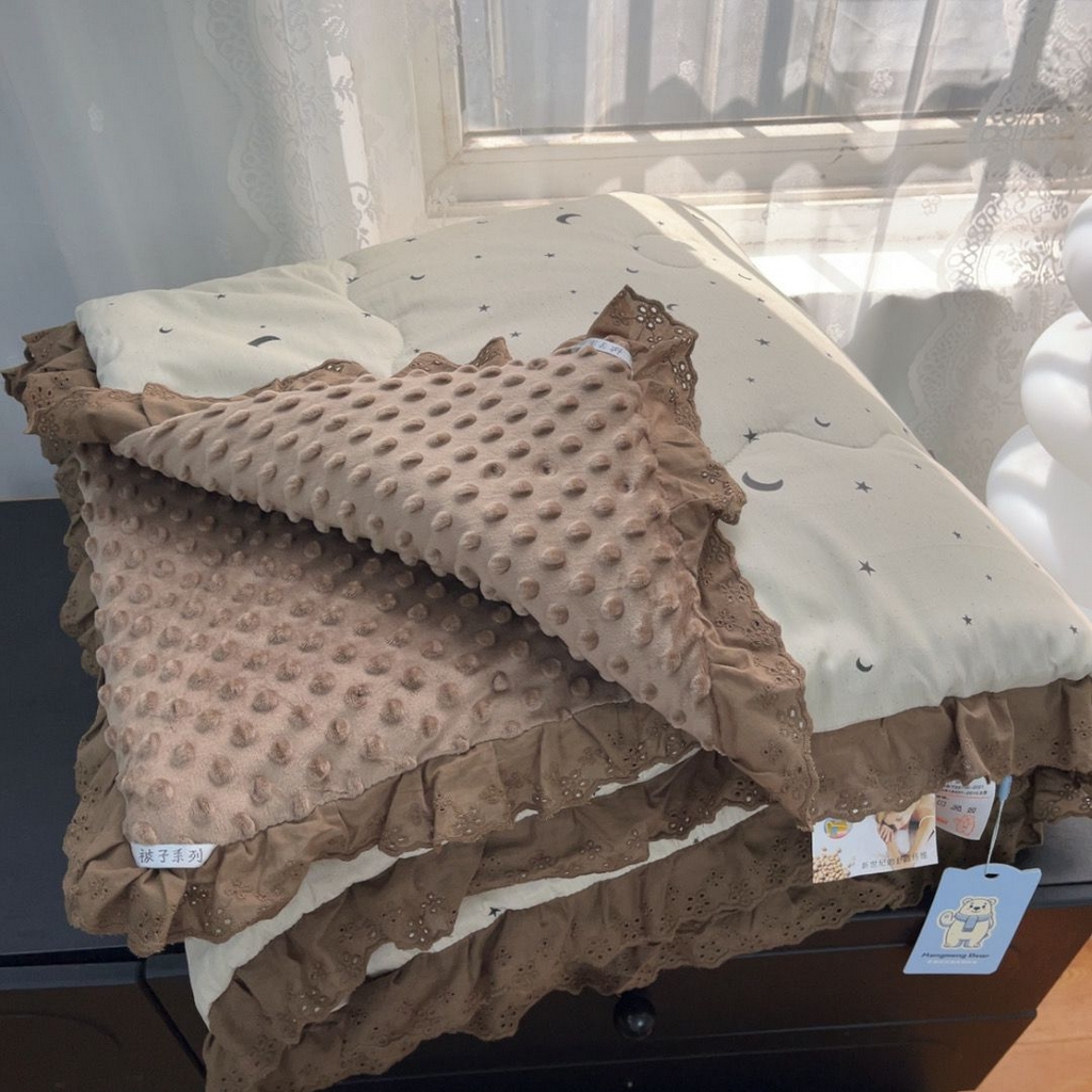 91家纺网 家纺一手货源 找家纺 暖居 2025新款纯棉豆豆被四件套5.7斤春秋被7.1斤冬被+同款砂洗棉花床盖三件套 星月