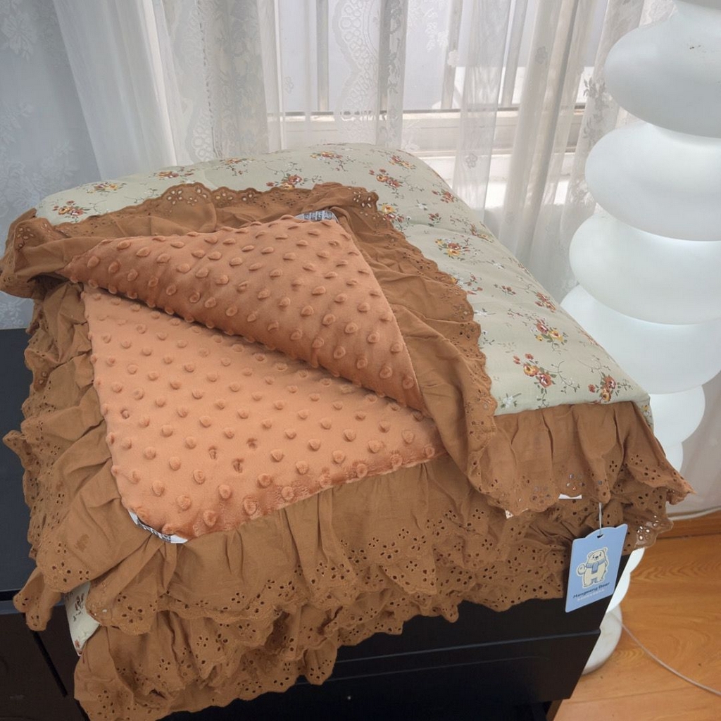 91家纺网 家纺一手货源 找家纺 暖居 2025新款纯棉豆豆被四件套5.7斤春秋被7.1斤冬被+同款砂洗棉花床盖三件套 浅咖