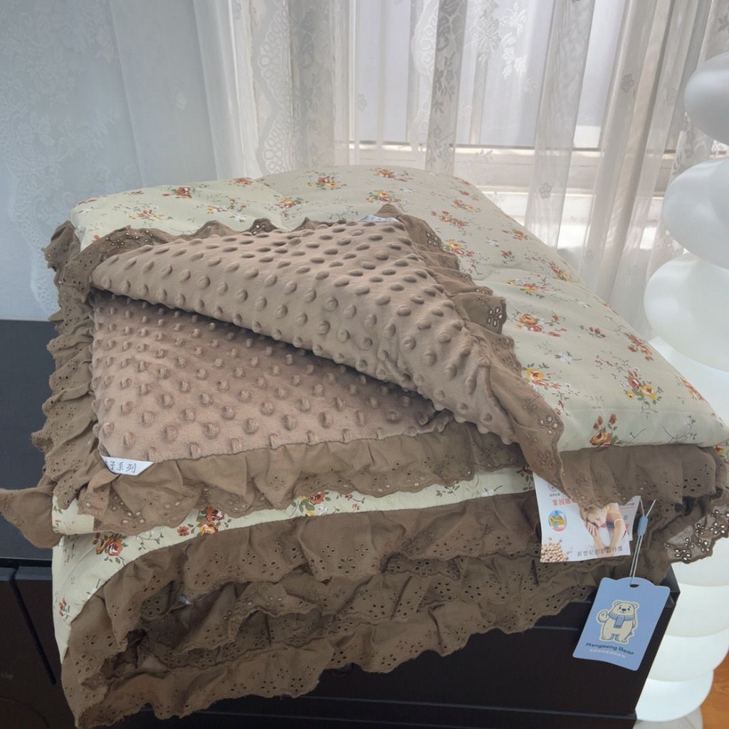 91家纺网 家纺一手货源 找家纺 暖居 2025新款纯棉豆豆被四件套5.7斤春秋被7.1斤冬被+同款砂洗棉花床盖三件套 摩卡
