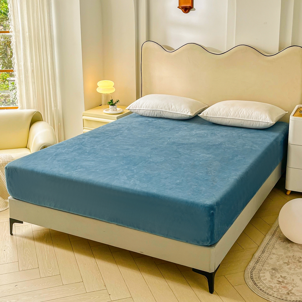 91家纺网 家纺一手货源 找家纺 恬澳家纺 2025新款200g高克重牛奶绒床笠单品床笠单件单床笠 暖阳-宝石蓝