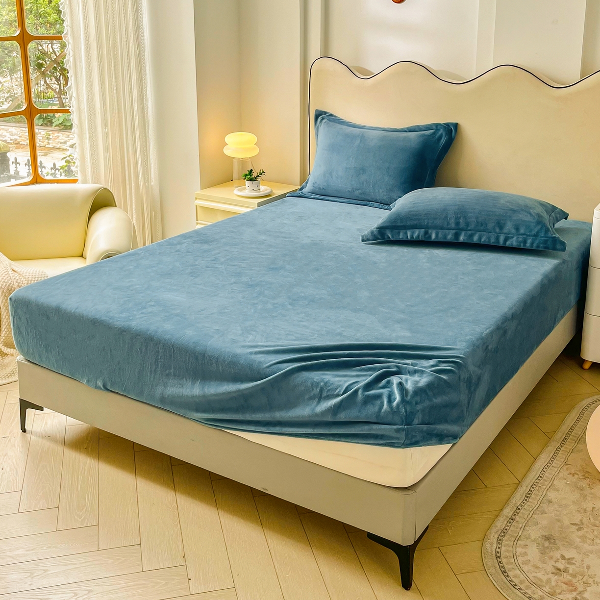 91家纺网 家纺一手货源 找家纺 恬澳家纺 2025新款200g高克重牛奶绒床笠单品床笠单件单床笠 暖阳-宝石蓝