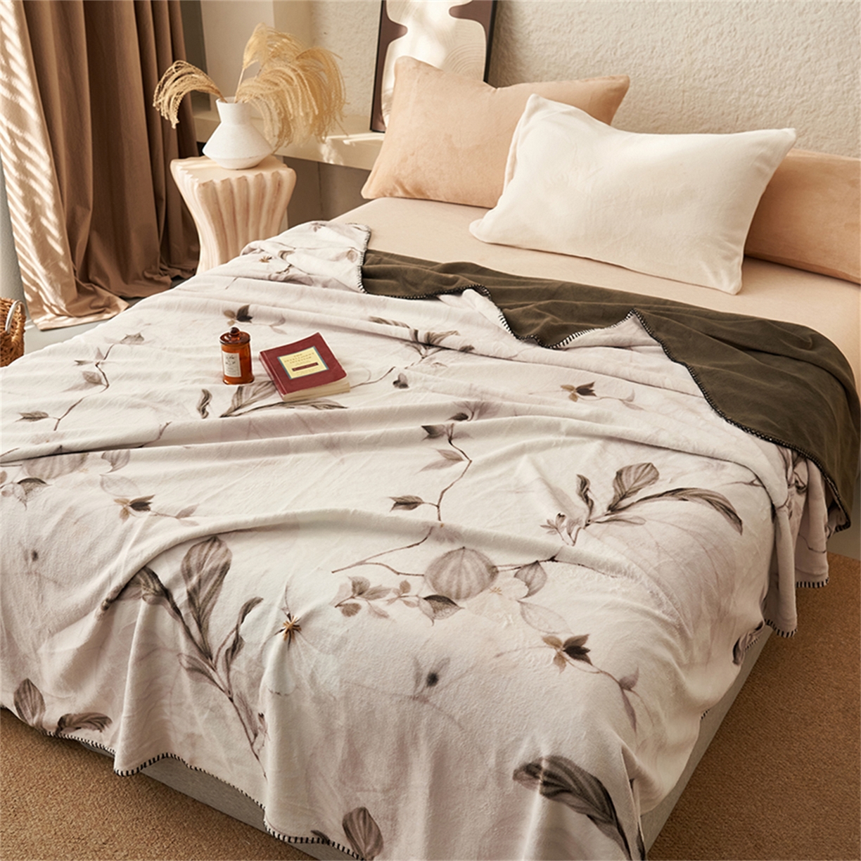 91家纺网 家纺一手货源 找家纺 寐绸家纺 2025新款棉麻风数码印花牛奶绒毛毯 棉麻风毛毯-连里