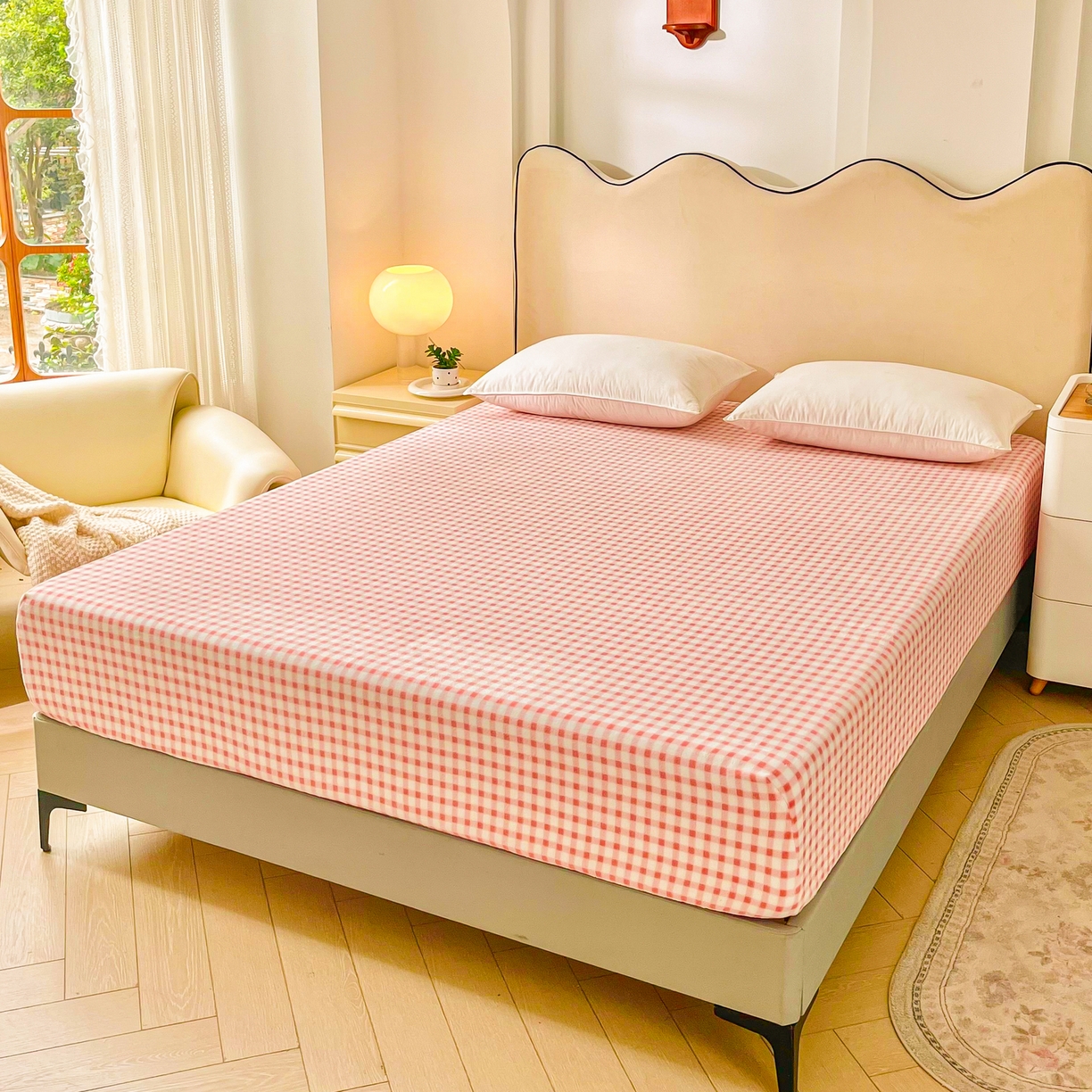 91家纺网 家纺一手货源 找家纺 恬澳家纺 2025新款200g高克重牛奶绒床笠单品床笠单件单床笠 暖阳-蜜桃格