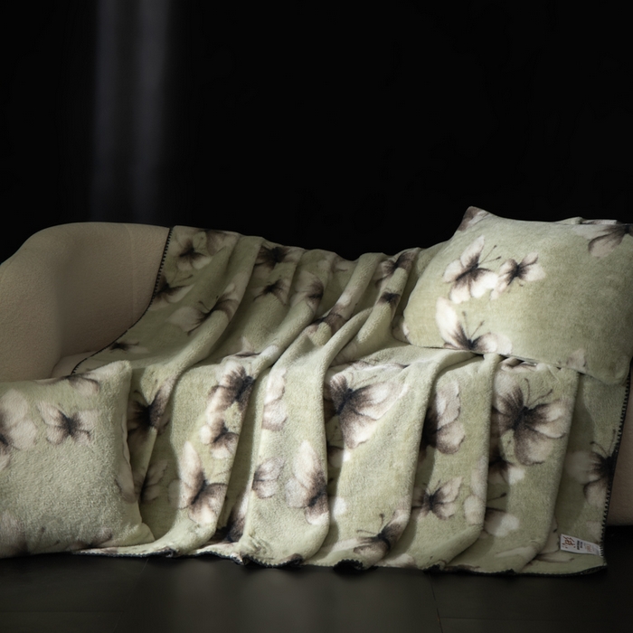 91家纺网 家纺一手货源 找家纺 子曰 2025新款A类美拉德兔绒复合毯系列 美拉德毛毯-蝶舞绿