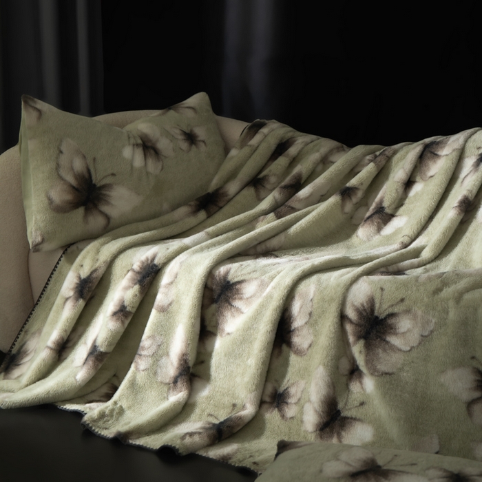 91家纺网 家纺一手货源 找家纺 子曰 2025新款A类美拉德兔绒复合毯系列 美拉德毛毯-蝶舞绿