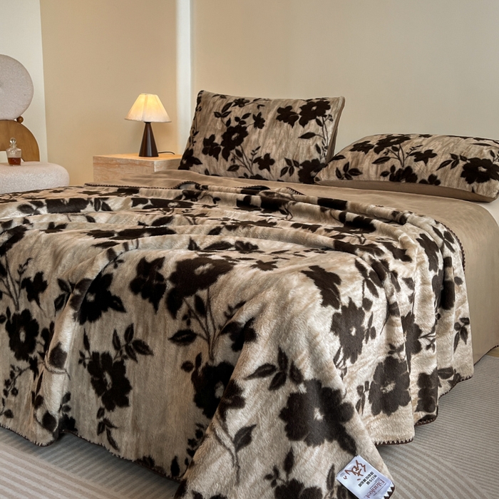 91家纺网 家纺一手货源 找家纺 子曰 2025新款A类美拉德兔绒复合毯系列 美拉德毛毯-花语