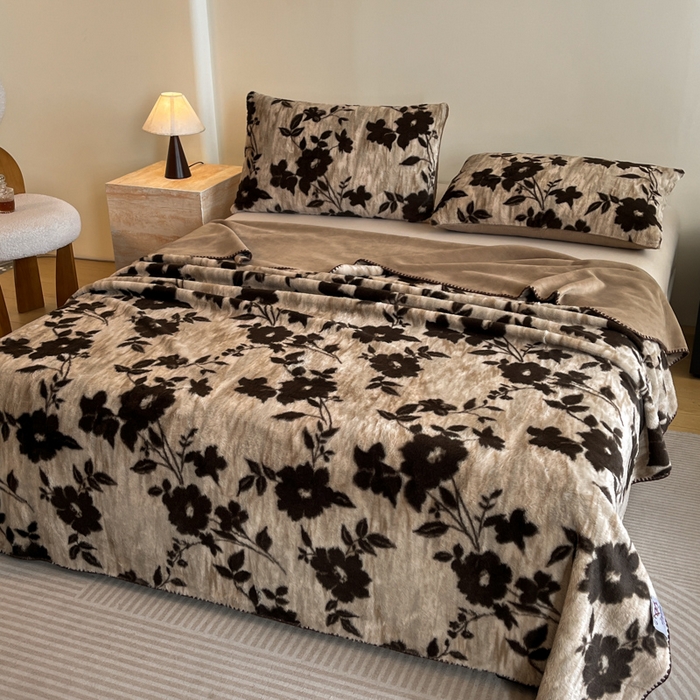 91家纺网 家纺一手货源 找家纺 子曰 2025新款A类美拉德兔绒复合毯系列 美拉德毛毯-花语