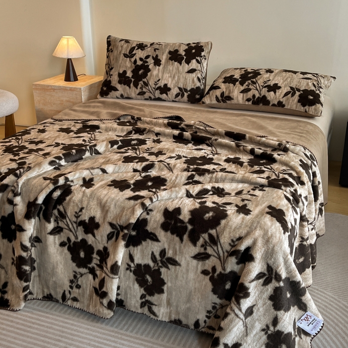 91家纺网 家纺一手货源 找家纺 子曰 2025新款A类美拉德兔绒复合毯系列 美拉德毛毯-花语