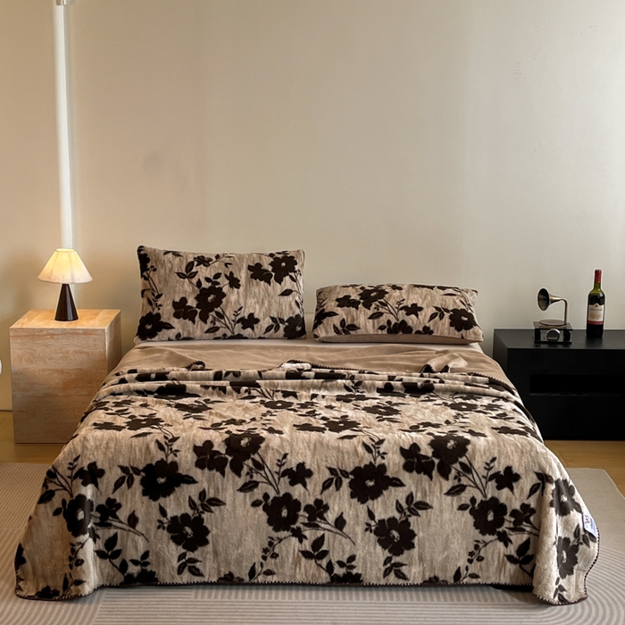 91家纺网 家纺一手货源 找家纺 子曰 2025新款A类美拉德兔绒复合毯系列 美拉德毛毯-花语