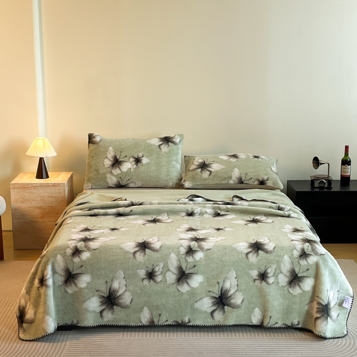 91家纺网 家纺一手货源 找家纺 子曰 2025新款A类美拉德兔绒复合毯系列 美拉德毛毯-蝶舞绿