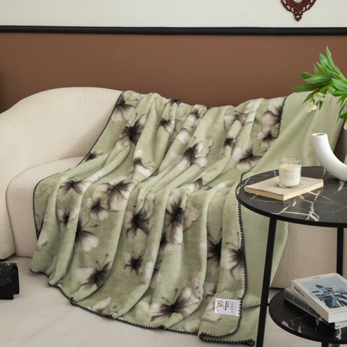91家纺网 家纺一手货源 找家纺 子曰 2025新款A类美拉德兔绒复合毯系列 美拉德毛毯-蝶舞绿