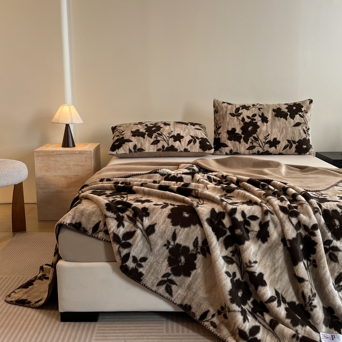 91家纺网 家纺一手货源 找家纺 子曰 2025新款A类美拉德兔绒复合毯系列 美拉德毛毯-花语