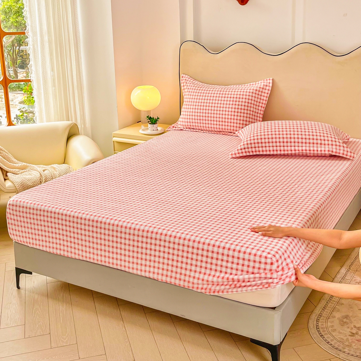 91家纺网 家纺一手货源 找家纺 恬澳家纺 2025新款200g高克重牛奶绒床笠单品床笠单件单床笠 暖阳-蜜桃格