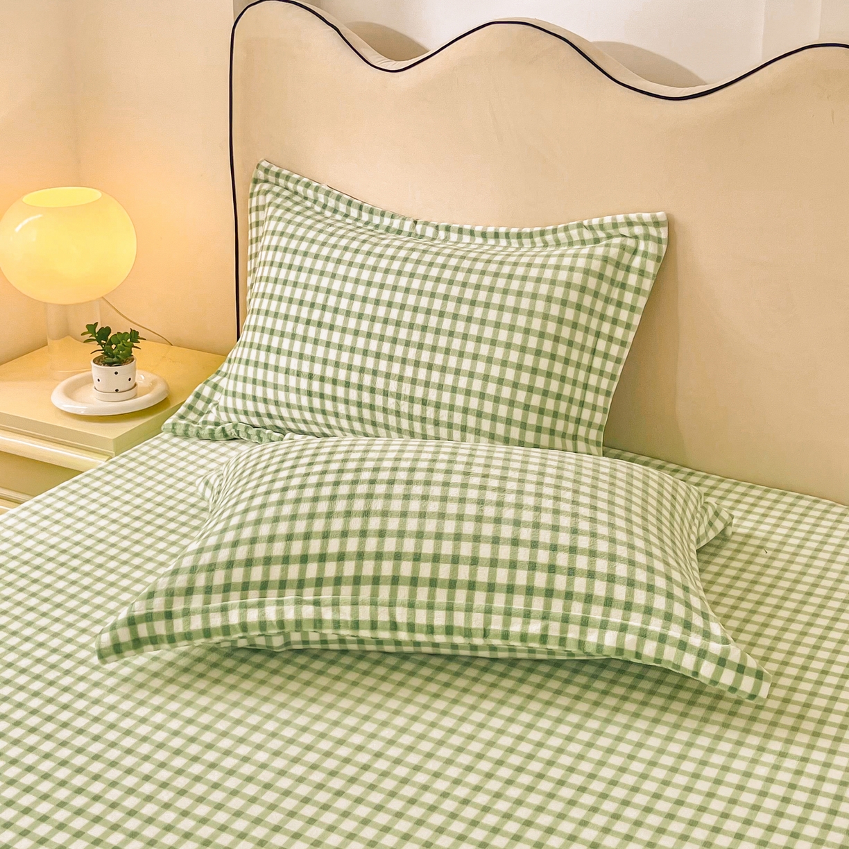 91家纺网 家纺一手货源 找家纺 恬澳家纺 2025新款200g高克重牛奶绒床笠单品床笠单件单床笠 暖阳-抹茶格