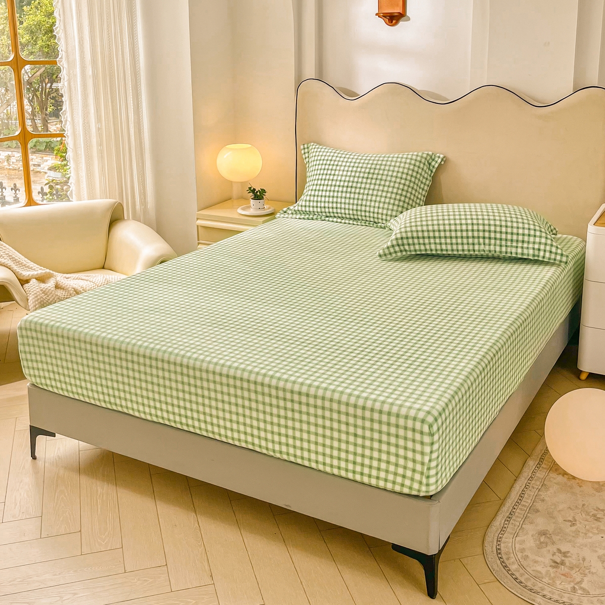 91家纺网 家纺一手货源 找家纺 恬澳家纺 2025新款200g高克重牛奶绒床笠单品床笠单件单床笠 暖阳-抹茶格