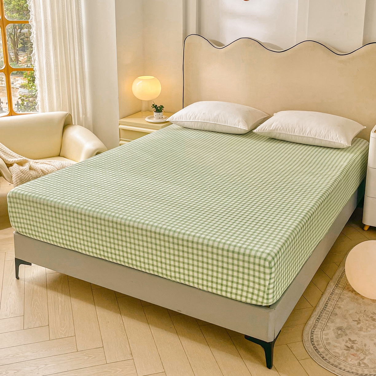 91家纺网 家纺一手货源 找家纺 恬澳家纺 2025新款200g高克重牛奶绒床笠单品床笠单件单床笠 暖阳-抹茶格