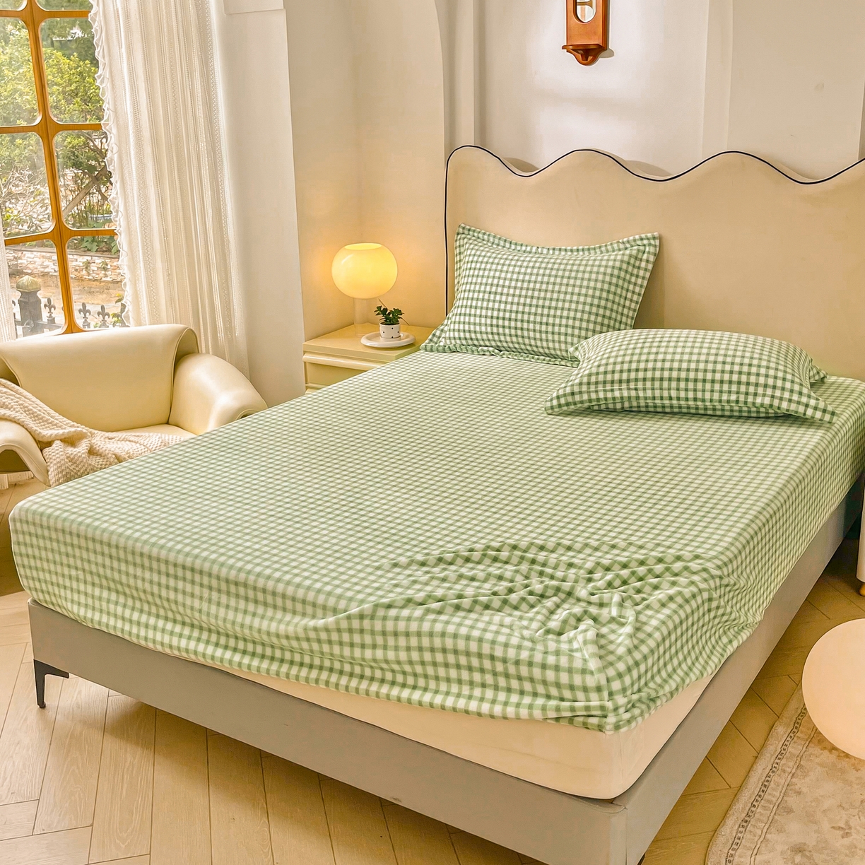 91家纺网 家纺一手货源 找家纺 恬澳家纺 2025新款200g高克重牛奶绒床笠单品床笠单件单床笠 暖阳-抹茶格