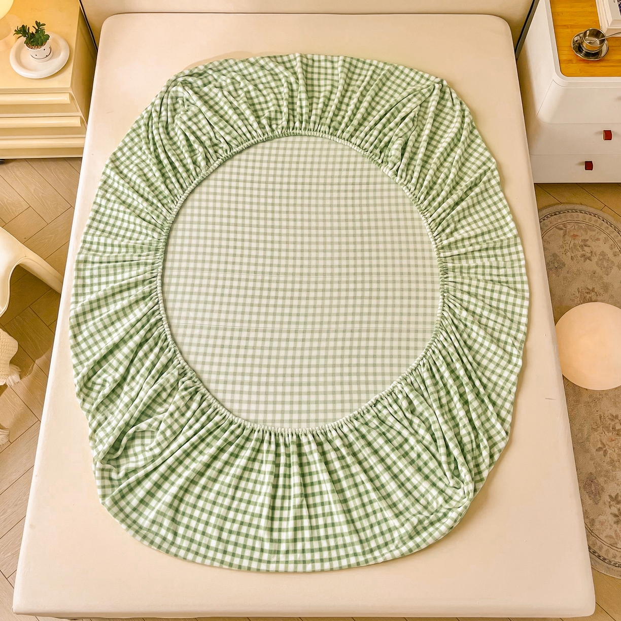 91家纺网 家纺一手货源 找家纺 恬澳家纺 2025新款200g高克重牛奶绒床笠单品床笠单件单床笠 暖阳-抹茶格